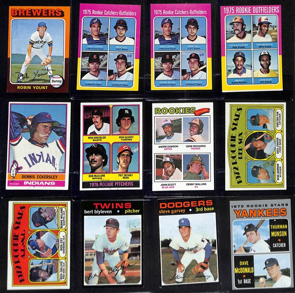 Lot of (12) Topps Baseball Rookies Cards from the 1970s w. 1975 Topps Robin Yount