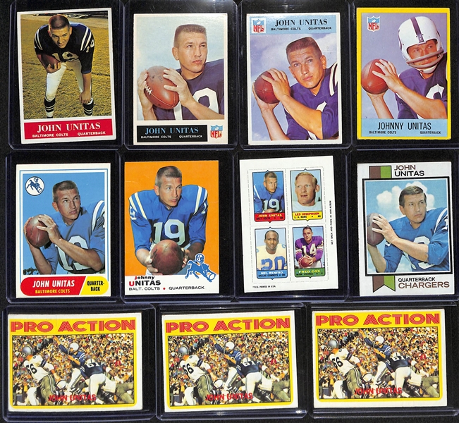 Lot of (11) Johnny Unitas Football Cards w. 1964 Philadelphia