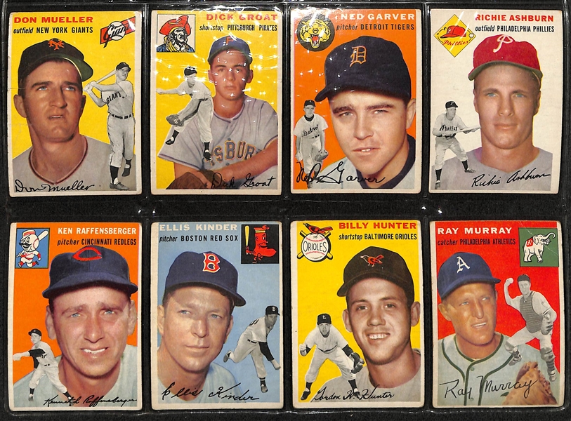 Lot of (165) Different 1954 Topps Baseball Cards w. Richie Ashburn - Approx 2/3 of the Set
