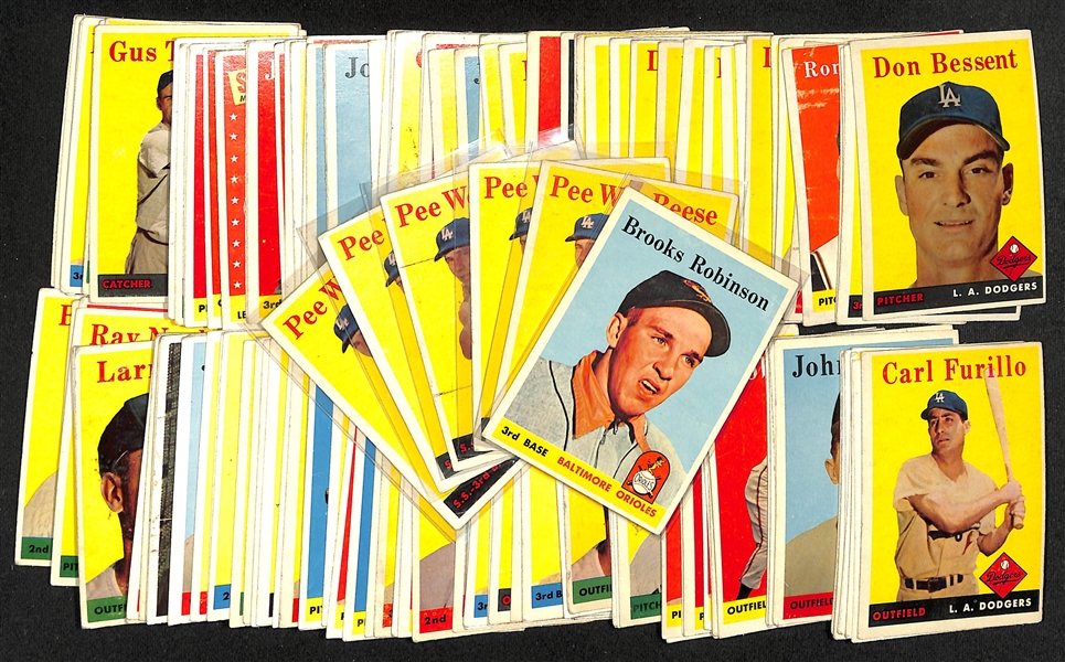  Lot of (125+) 1958 Topps Baseball Cards w. Brooks Robinson (2nd Year)
