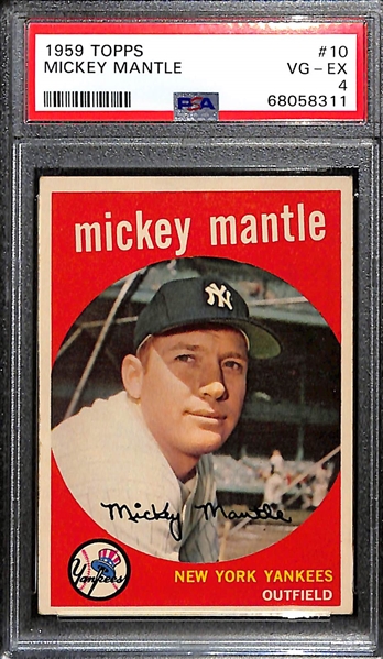 1959 Topps Mickey Mantle #10 Graded PSA 4 VG-EX