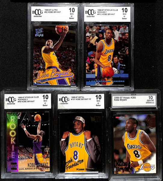 Lot of (5) Graded Kobe Bryant Rookie Cards w. 1996-97 Ultra # 52 BCCG 10