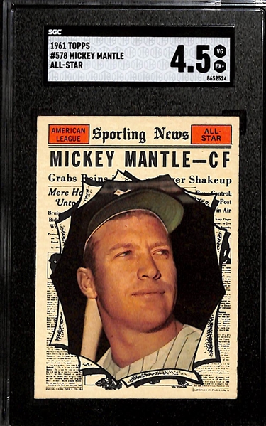 1961 Topps Mickey Mantle #578 Sporting News All-Star Graded SGC 4.5