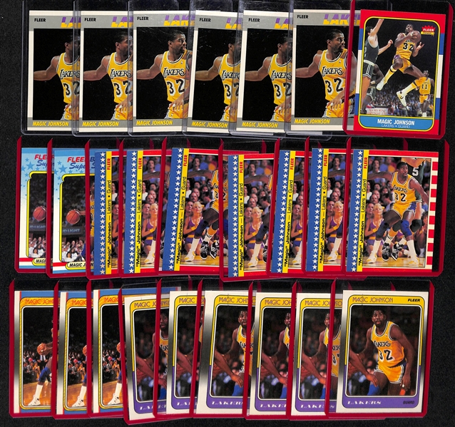 Lot of (25) Magic Johnson Basketball Cards w. 1986 Fleer and (6) 1987 Fleer and More