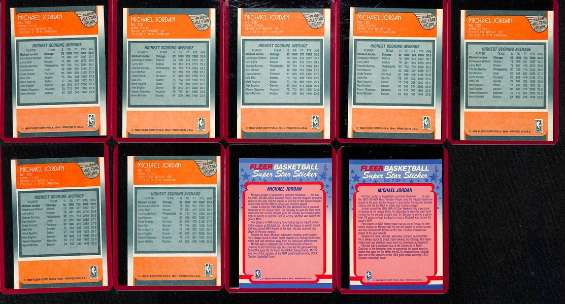 Lot of (19) 1988 & 1989 Fleer Michael Jordan Cards w. (4) Stickers and (7) 1988 Fleer All Star Team