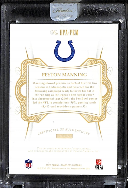 2020 Panini Flawless Peyton Manning Patch Autographed #d 4/10