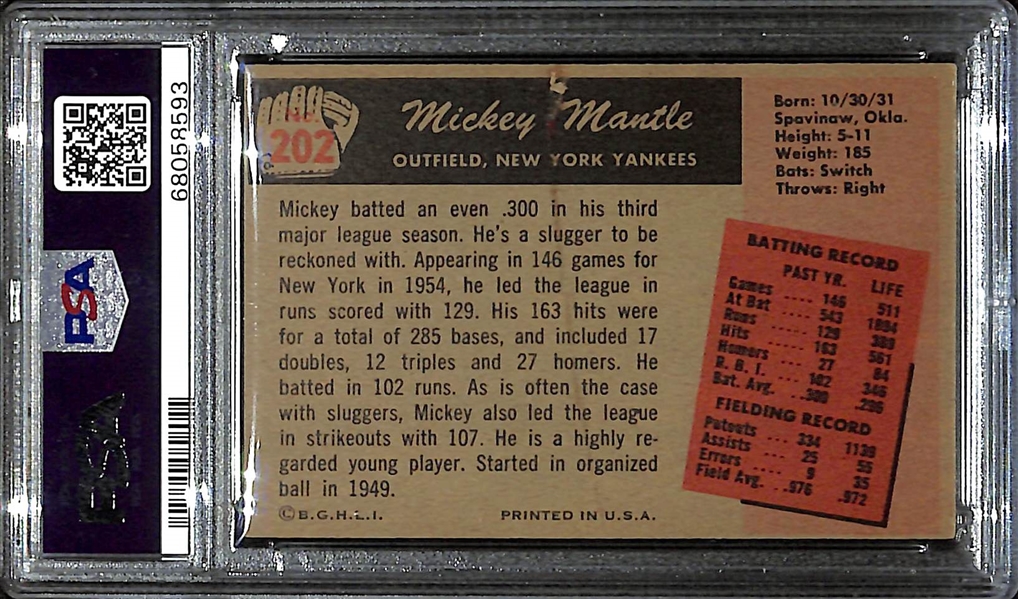 1955 Bowman Mickey Mantle #202 Graded PSA 2.5