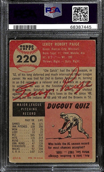 1953 Topps Satchel Paige #220 Graded PSA 3 