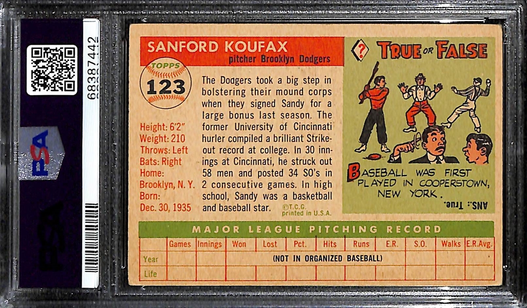 1955 Topps Sandy Koufax #123 Rookie Card Graded PSA 3