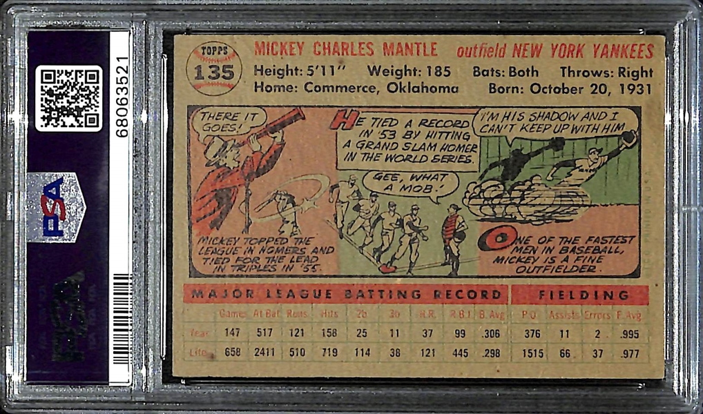 1956 Topps Mickey Mantle #135 (Gray Back) Graded PSA 3