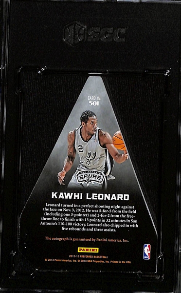 2012-13 Panini Preferred Kawhi Leonard #501 Autographed Rookie Card - Gold Choice Award #5/10 (SGC 8)