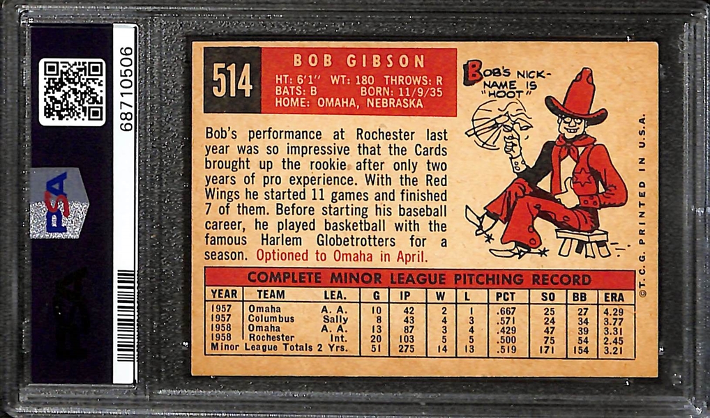 1959 Topps Bob Gibson Rookie Card #514 Graded PSA 6