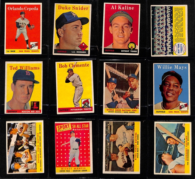 1958 Topps Baseball Complete Set w. 3 Graded - Roger Maris Rookie (SGC 4.5), Hank Aaron (SGC 5), Mickey Mantle (SGC 3.5)
