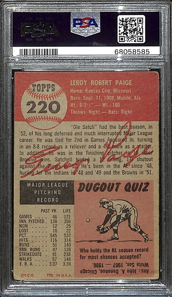1953 Topps Satchell Paige #220 Graded PSA 2