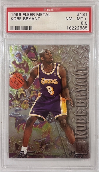 Lot of (5) 1996 Kobe Bryant Rookie Cards -  Topps/Fleer Metal/Upper Deck/Hoops/Skybox - All PSA 8