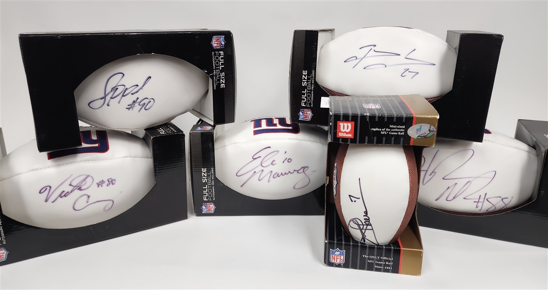 Lot of (6) Autographed Footballs w. Joe Theisman, Eli Manning, Jason Pierre Paul and Others (JSA Certs)