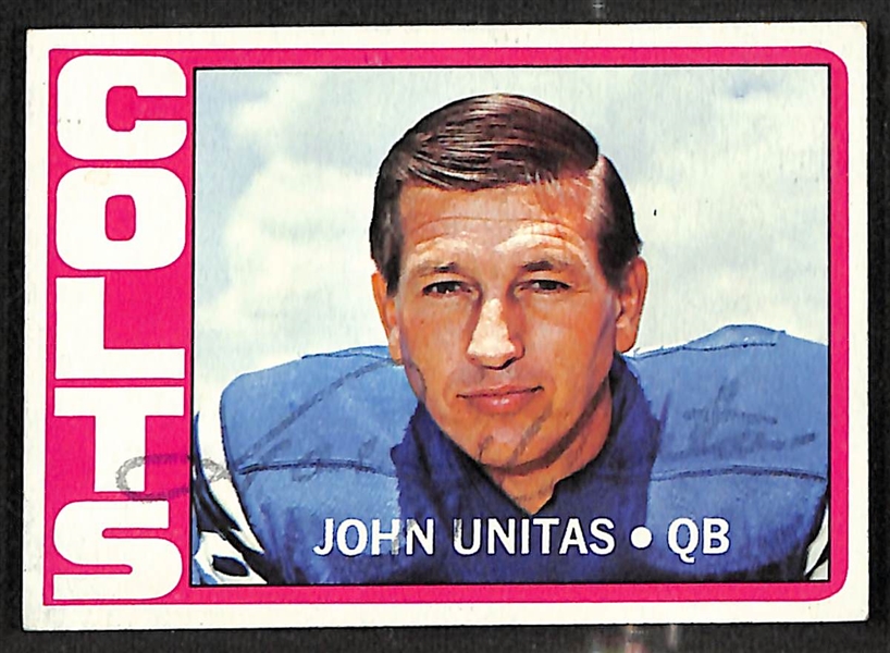 Johnny Unitas Autographed 1972 Topps Football Card and NFL Quarterback Club Football Panel (JSA Auction Letter)
