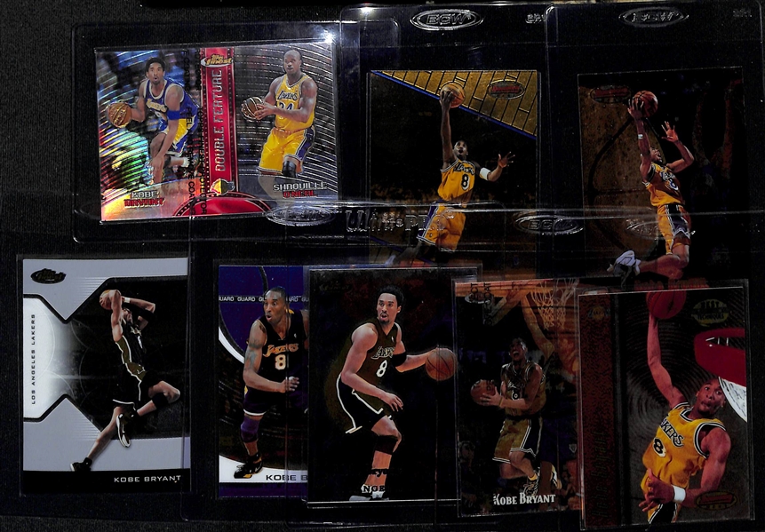 Lot of (8) Kobe Bryant Basketball Cards w. 1999-00 Topps Finest Kobe Bryant/Shaquille O'Neal Double Feature Refractor