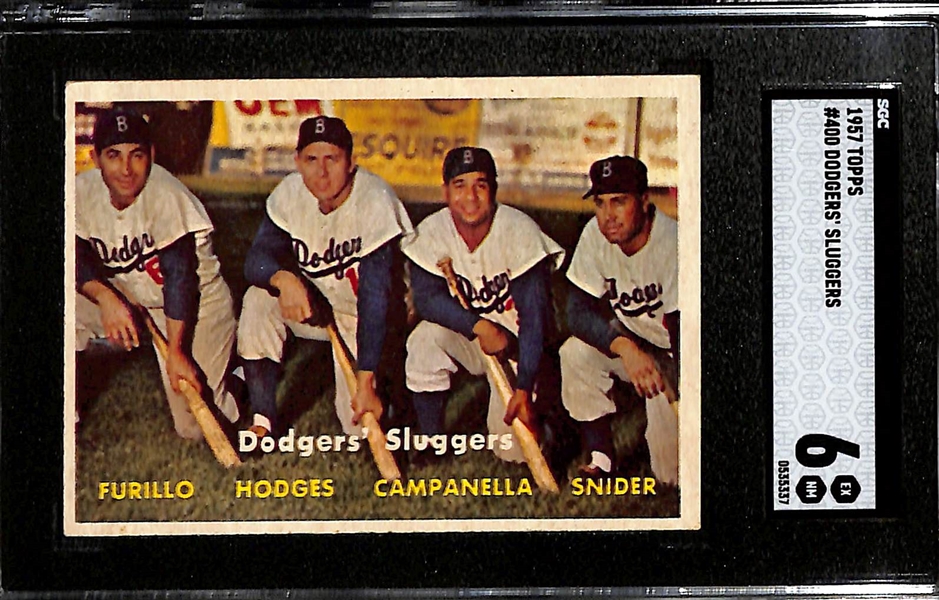 (2) 1957 Topps Dodgers Sluggers Graded Cards (Graded SGC 6 and SGC 5.5) w. Snider, Campanella, Hodges, Furillo