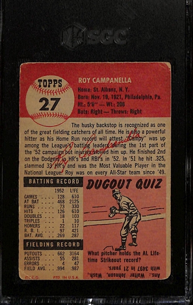 1953 Topps Roy Campanella #27 Graded SGC 3.5