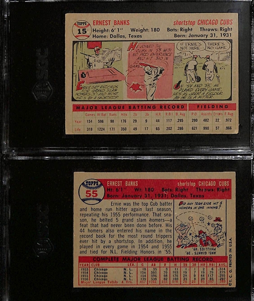 Ernie Banks Lot - 1956 Topps #15 (SGC 4.5) & 1957 Topps #55 (SGC 5.5)