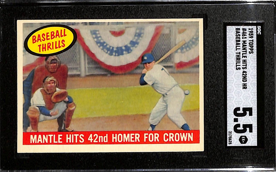 1959 Topps Baseball Thrills Mickey Mantle Hits 42nd Homer for Crown Graded SGC 5.5