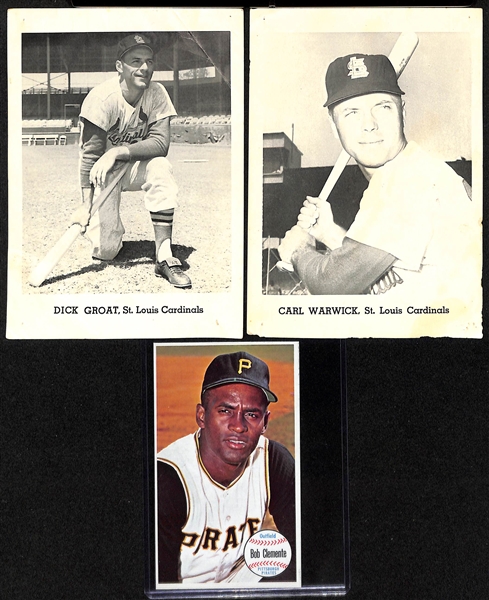  1954 Topps Willie Mays (w. Pinhole), Lot of (16) 1960s Jay Publishing Photos w. Maris, and 1964 Topps Giant Clemente