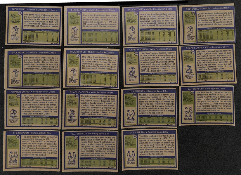 Lot of Approx (750+) 1972 Assorted Topps Football Cards w. Butkus x6, Joiner RC x4, +