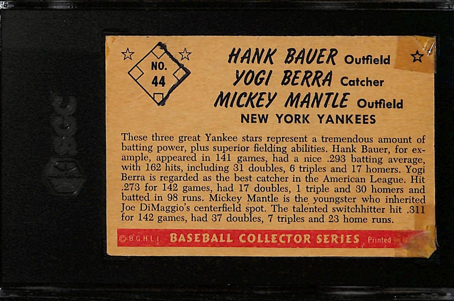 1953 Bowman Color #44 Mickey Mantle, Yogi Berra, Hank Bauer Graded SGC Authentic (Tape Residue)