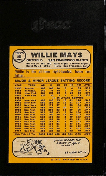 1968 Topps Willie Mays #50 Graded SGC 6