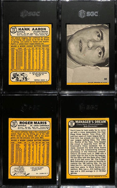 (4) 1968 Topps Cards - Hank Aaron (SGC 3.5), Yaz All-Star (SGC 6), Maris (SGC 6), Manager's Dream (SGC 5.5)