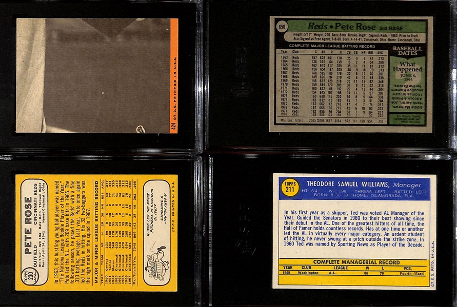 4 Graded Cards - 1968 Pete Rose (SGC 5), 1969 Rose AS (6), 1970 Ted Williams (SGC 4.5), 1979 Rose (SGC 7) 