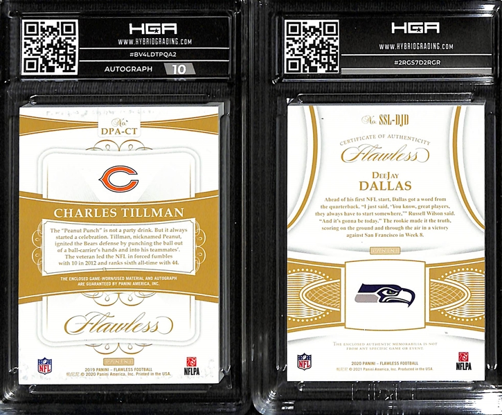 Lot of (2) 2020 Flawless Football 1/1 One of One HGA Graded Cards w. Charles Tillman Dual Patch Auto Graded HGA 9