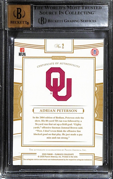 2020 Flawless Collegiate Greats Signatures Gold Adrian Peterson #d 10/10 Graded BGS 9 w. 10 Auto