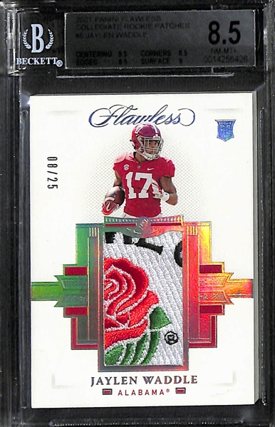 Lot of (3) BGS Graded Flawless Collegiate Rookie Patch Autographs w. Waddle, Pitts and Dobbins