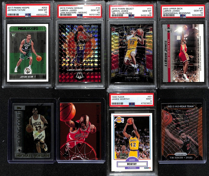Lot of (8) NBA All Star Cards w. Jayson Tatum Hoops RC PSA 10, LeBron James, Michael Jordan and Others