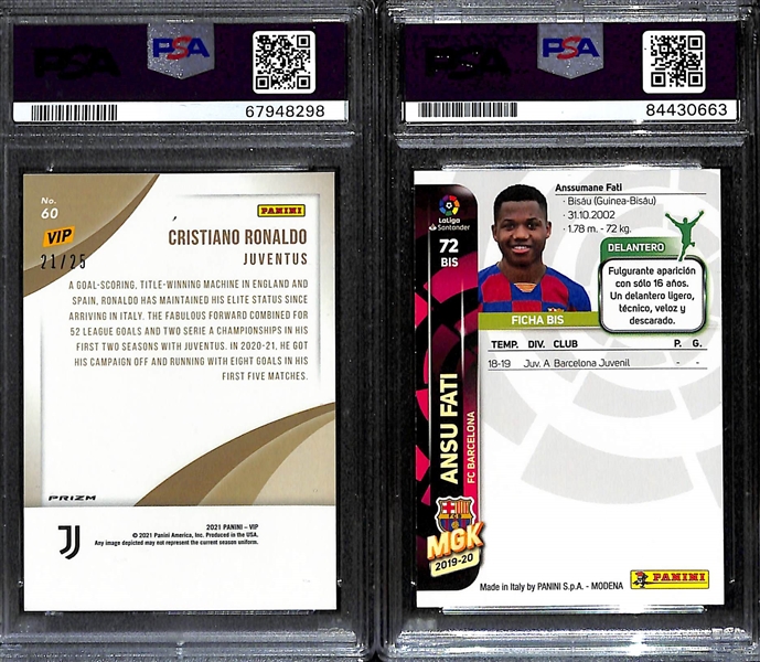 2022 Panini National VIP Cristiano Ronaldo Camo Green #d 21/25 PSA 8 & Ansu Fati Autographed Card PSA/DNA Authentic
