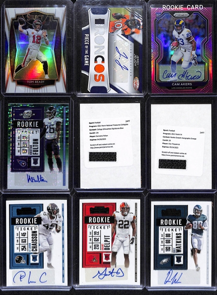Lot of (15+) Inserts and Rookie Lot w. 2020 Select Tom Brady White Prizm #d 13/35 and (12) Rookie Autographs 