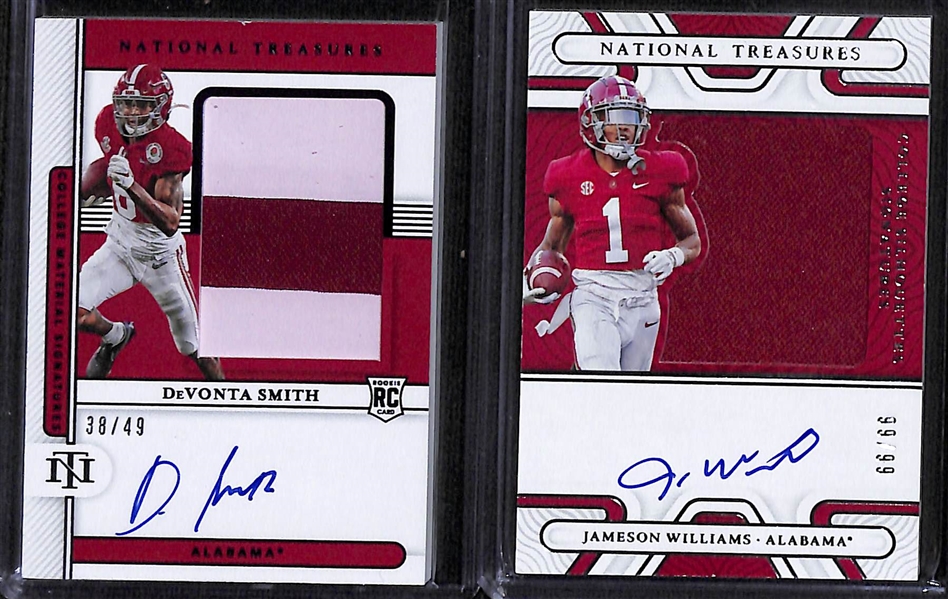 Lot of (6) National Treasures Collegiate Mostly Rookies w. DeVonta Smith, Jameson Williams, Chuba Hubbard and More