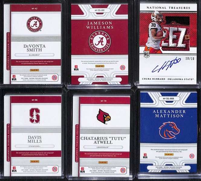 Lot of (6) National Treasures Collegiate Mostly Rookies w. DeVonta Smith, Jameson Williams, Chuba Hubbard and More