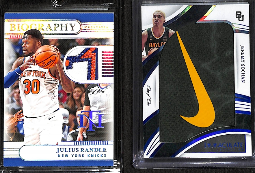 2019-20 National Treasures Biography Materials Julius Randle 1/1 and 2022 Immaculate Collegiate Jeremy Sochan 1/1 Nike Patch
