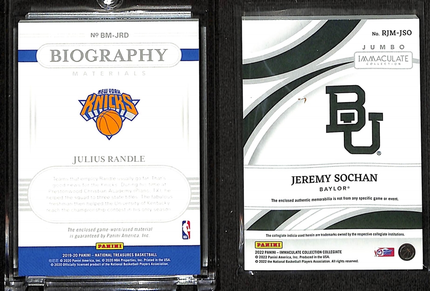 2019-20 National Treasures Biography Materials Julius Randle 1/1 and 2022 Immaculate Collegiate Jeremy Sochan 1/1 Nike Patch