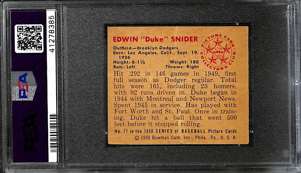 1950 Bowman Duke Snider #77 Graded PSA 5 EX