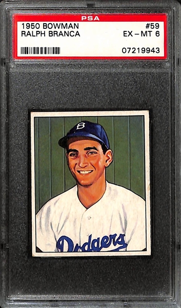 1950 Bowman Dodgers Graded Lot (Preacher Roe PSA 7, Ralph Branca PSA 6, Billy Cox PSA 5, Don Newcombe Rookie PSA 4)