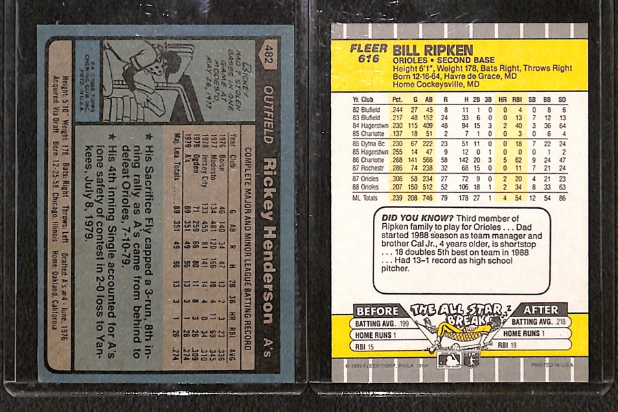 1980 Topps Rickey Henderson Rookie Card & 1989 Fleer Billy Ripken FF Error Card