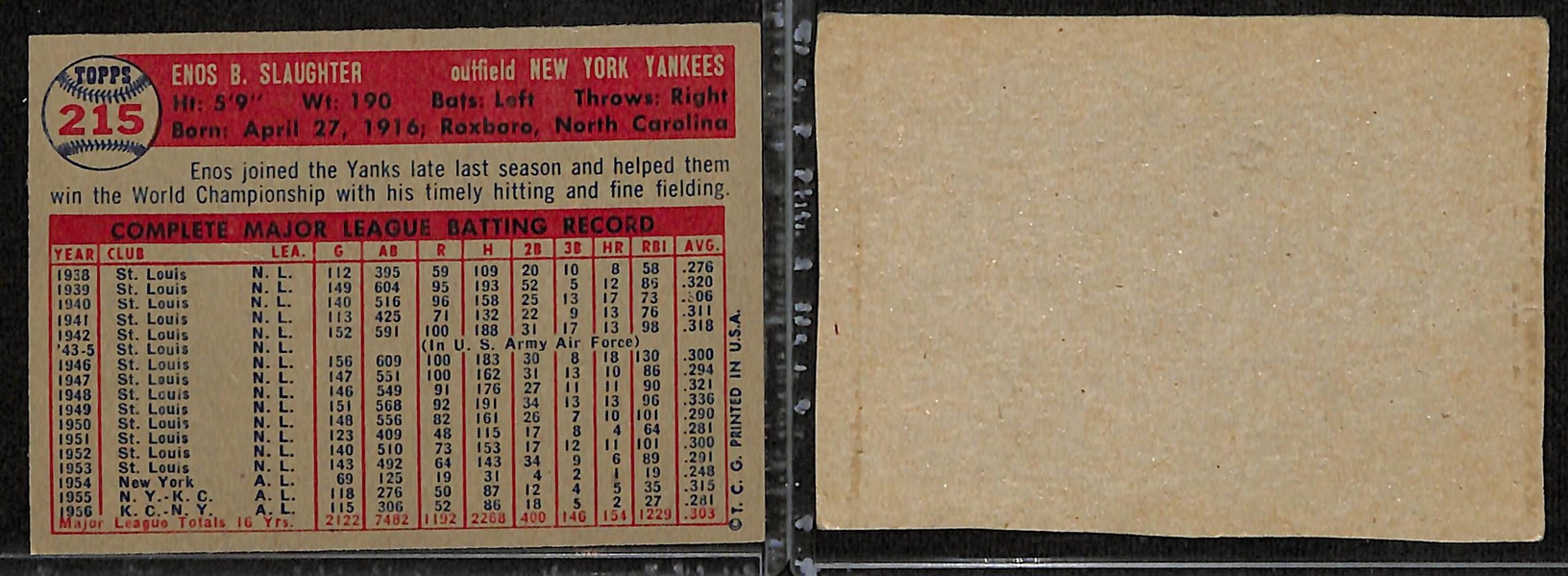 1957 Topps Enos Slaughter Signed Card & 1962 Post Mickey Mantle (JSA Auction Letter)