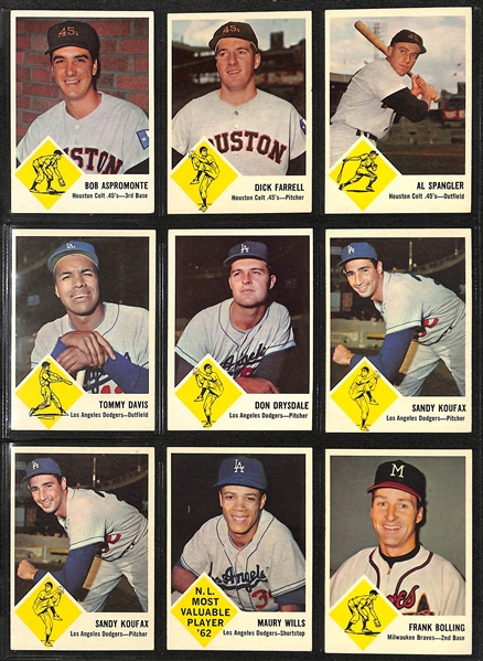 Lot of (68) Assorted 1963 Fleer Baseball Cards w. (2) Sandy Koufax