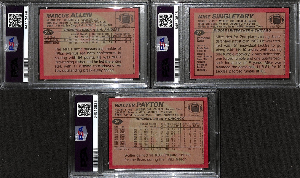 1983 Topps Football Complete Set of 396 Cards w. Marcus Allen RC PSA 9
