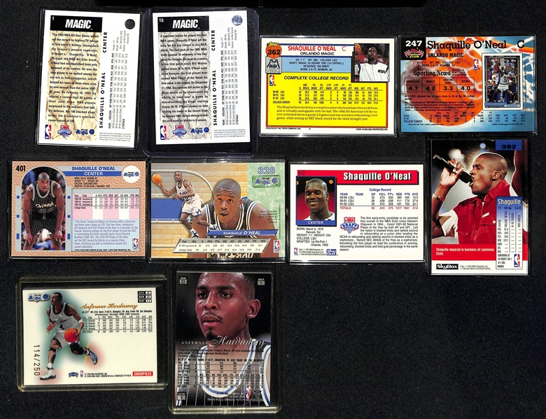 Lot of (8) Shaquille O'Neal Rookie Cards and (2) Anfernee Hardaway Rare Inserts w. 1997-98 Flair Showcase Row 0 #d /250!