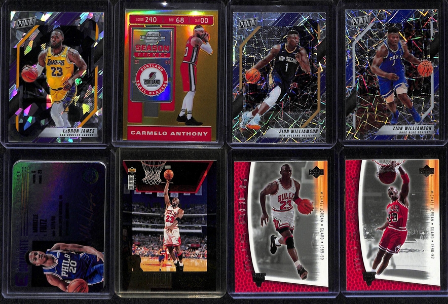 Lot of (40+) Mostly 2020-2021 Basketball Inserts and Star Cards w. LeBron James, Michael Jordan, Carmelo Anthony and Others.
